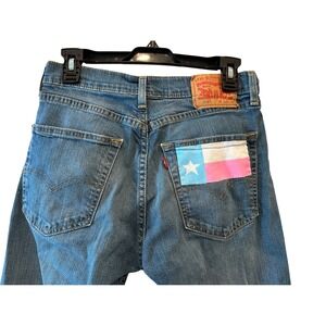 Levi Strauss 505 Mens Jeans Blue Denim Texas Flag Patch Straight Fit W30 L30